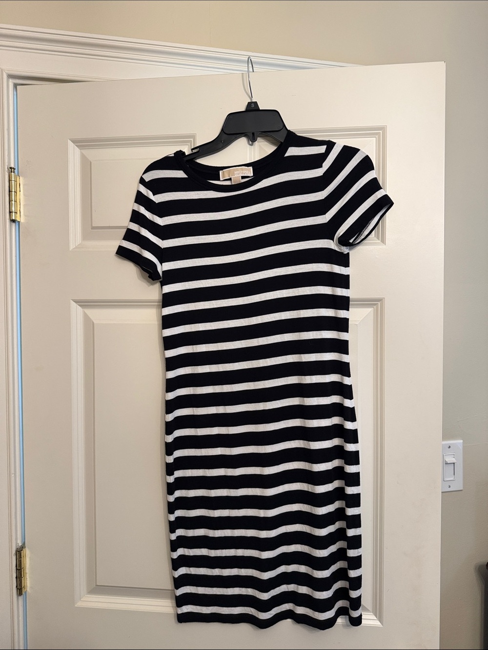 Michael- Michael Kors Black and White Striped Short Sleeve Dress
